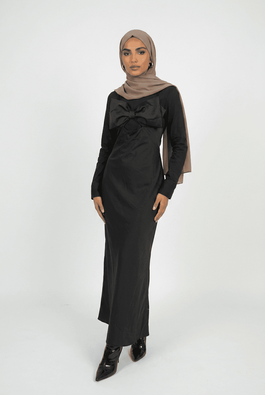LELA SATIN BOW MAXI DRESS