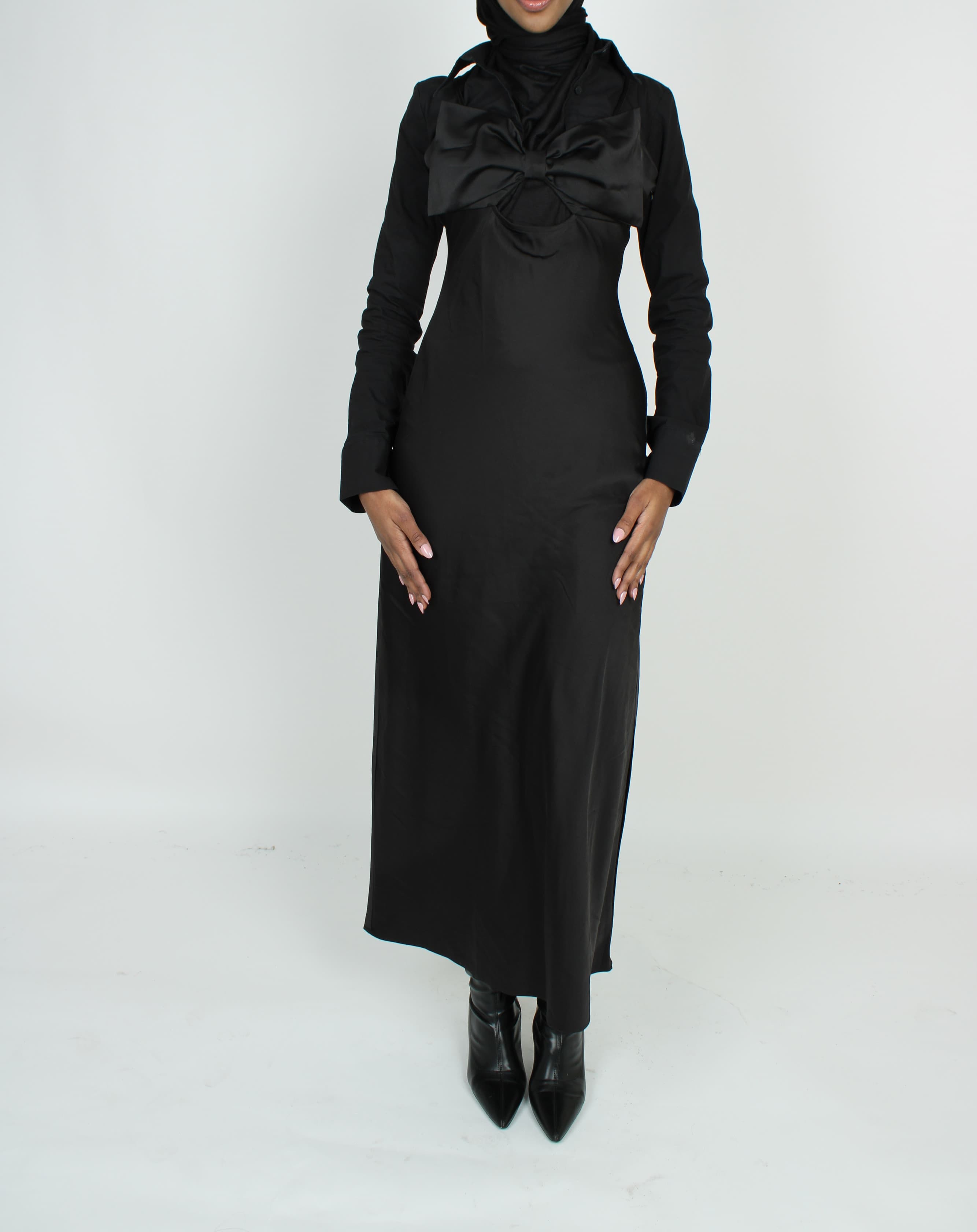 LELA SATIN BOW MAXI DRESS