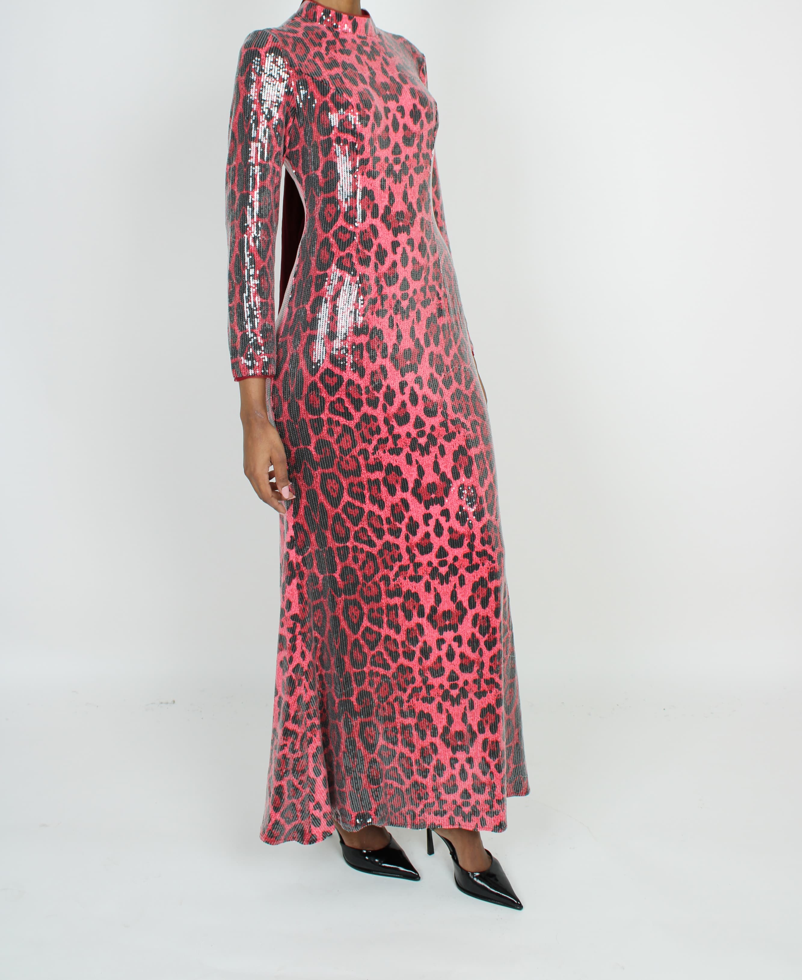 ALEYA RED LEOPARD SEQUIN DRESS